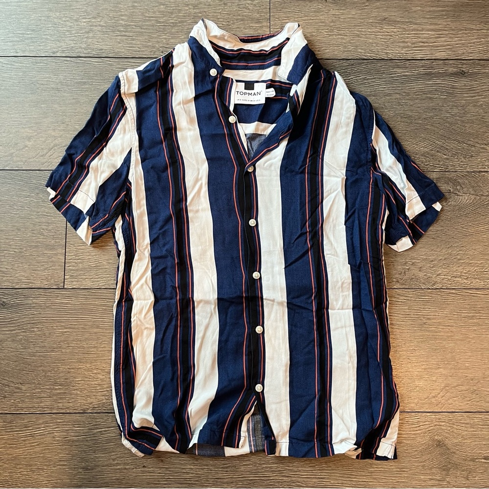 Top Man Blue/Red/White Striped Polo (S)
